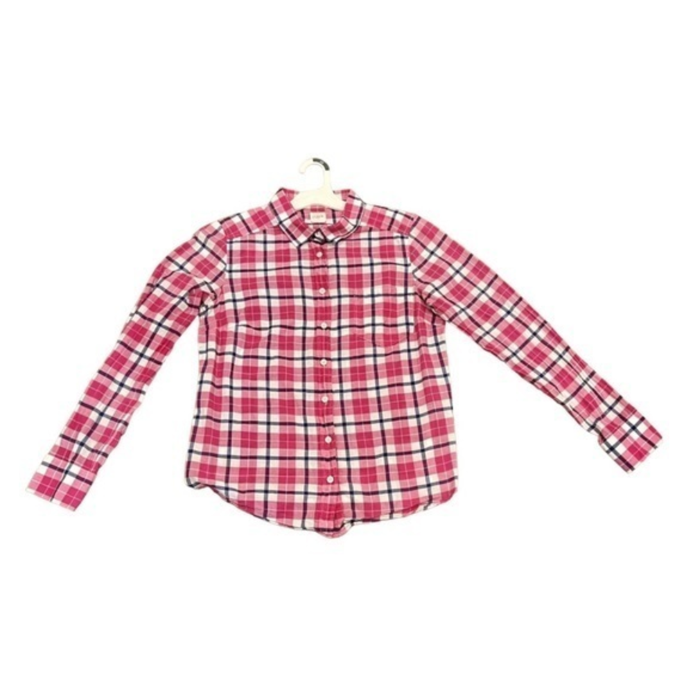 J.Crew Boy Fit Button Up Shirt Womens Size M Plaid Long Sleeve 100%‎ Cotton